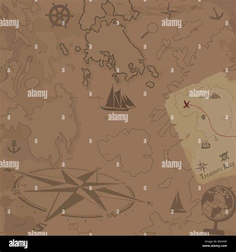 Retro Style Treasure Map Background With Nautical Icons Vector