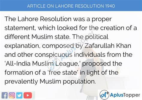 Article On Lahore Resolution 1940 500 300 Words For Kids Children