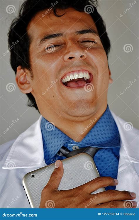 Laughing Adult Male Doctor With Tablet Stock Photo Image Of Laughing Males