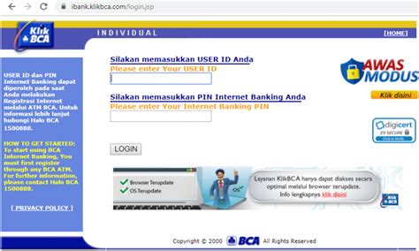 Klikbca Individual Internet Banking Bank BCA INFOPERBANKAN