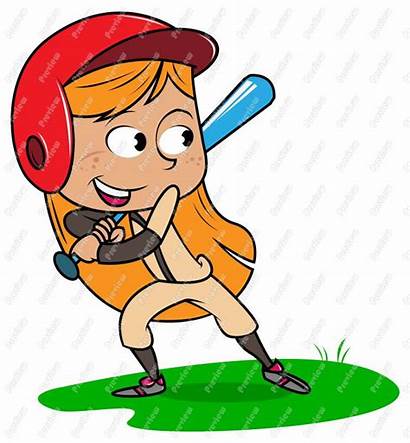 Baseball Clipart Cartoon Player Playing Clip Female