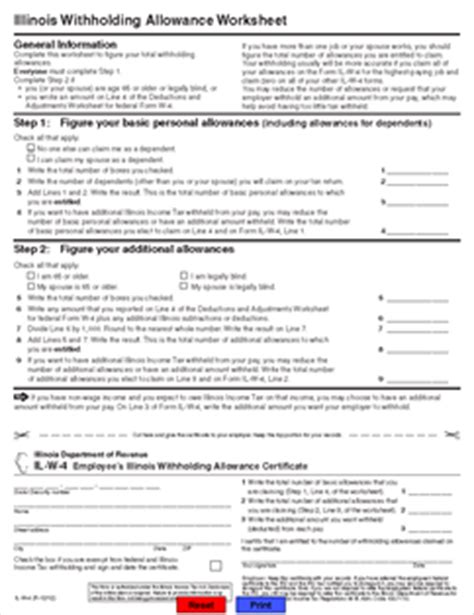 Illinois withholding income tax return. Form IL-W-4 Employee's Illinois Withholding Allowance ...