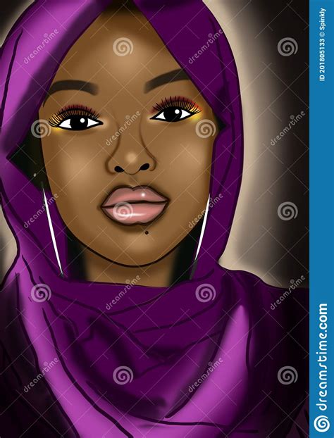 Beautiful Brown Skin Girl With Purple Scarf Stock Illustration Illustration Of Muslim