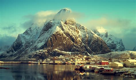 784323 Norway Sea Coast Mountains Lofoten Snow Rare Gallery Hd
