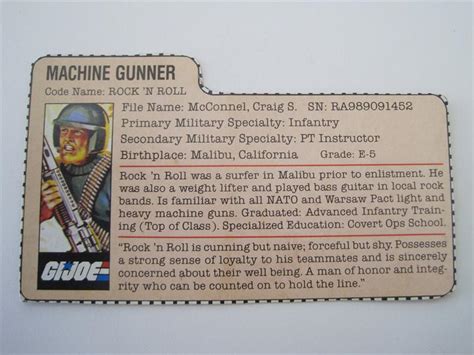 Gi Joe 1982 Rock N Roll Filecard