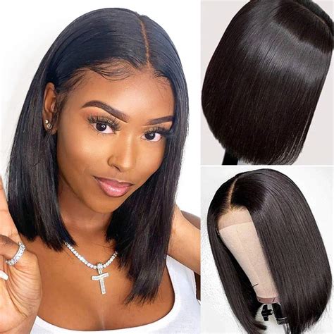 Buy Bob Wig Human Hair Lace Front Wigs For Black Women 12 Inch Straight Short Blunt Cut Bob Wig