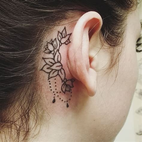 Gorgeous Lotus Behind The Ear Om Tattoo Back Ear Tattoo Behind Ear
