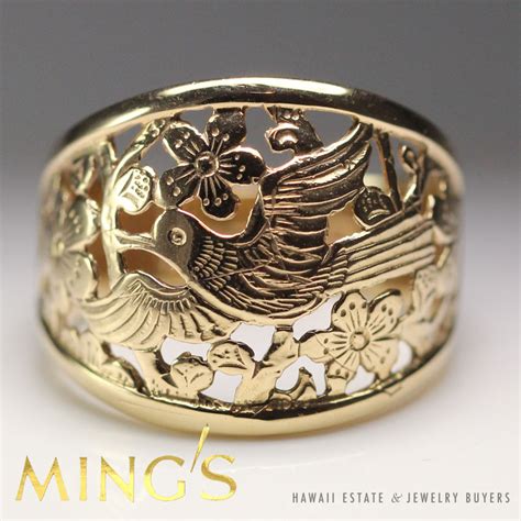 Ming S Hawaii Bird In Plum K Yellow Gold Dome Ring Size Hawaii