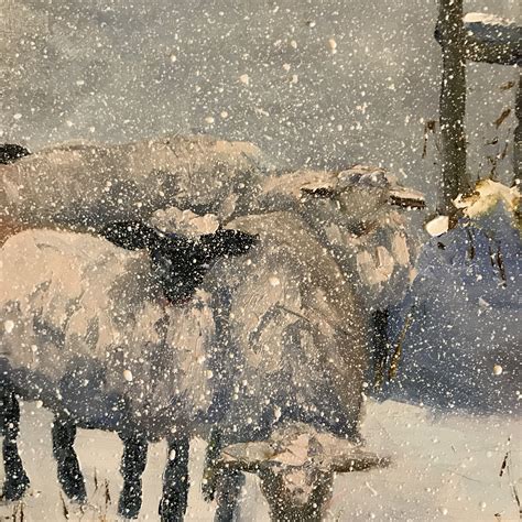 Sheep Painting Winter Landscape Snow Painting Animal Art