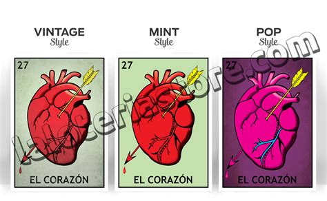 Canvas 8x10 El Corazon Loteria Card Stretched And Ready To Hang The Heart Mexican Bingo Art