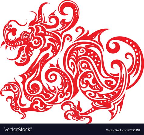 Chinese New Year Dragon Icon Paper Cut Royalty Free Vector