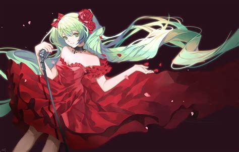 Wallpaper Girl Red Dress Hatsune Miku Vocaloid Vocaloid Hatsune