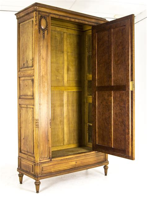 B626 Antique French Walnut Single Door Armoire Wardrobe Closet With