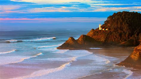 Wallpaper Landscape Sunset Sea Bay Rock Shore Sand Beach Sunrise Evening Waves