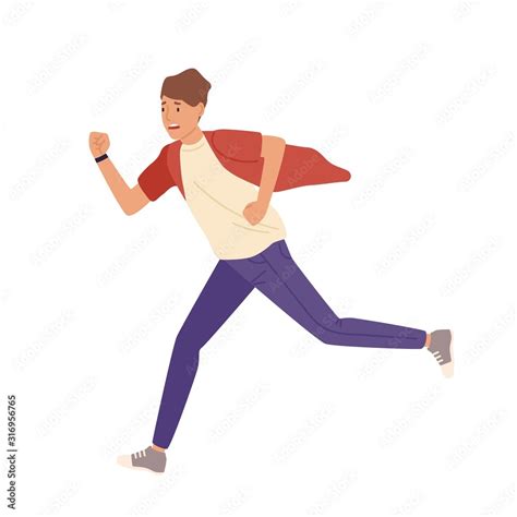 Man Rushing Flat Vector Illustration Late Young Student In Casual