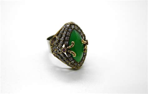 Emerald Silver Ottoman Ring Turkish Ring Turkish Jewelry Etsy