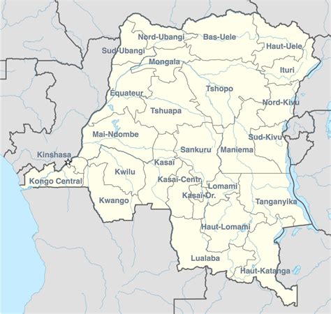 République Démocratique Du Congo Administrative Carte