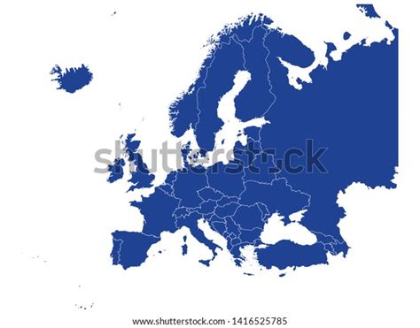 Blue Map Europe Countries On White Stock Vector Royalty Free 1416525785