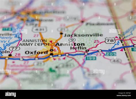 Anniston Alabama Usa Shown On A Road Map Or Geography Map Stock Photo