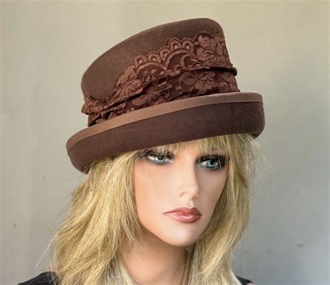 Womens Brown Felt Hat Ladies Brown Winter Hat Brown Top Hat