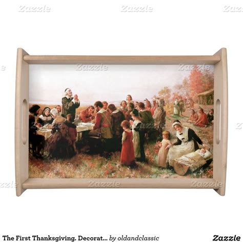 The feast was a celebration of the settlers' successful harvest, which the native americans played a large role in by. The First Thanksgiving. Decorative Serving Tray | Zazzle ...