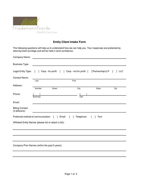 Printable Client Intake Form
