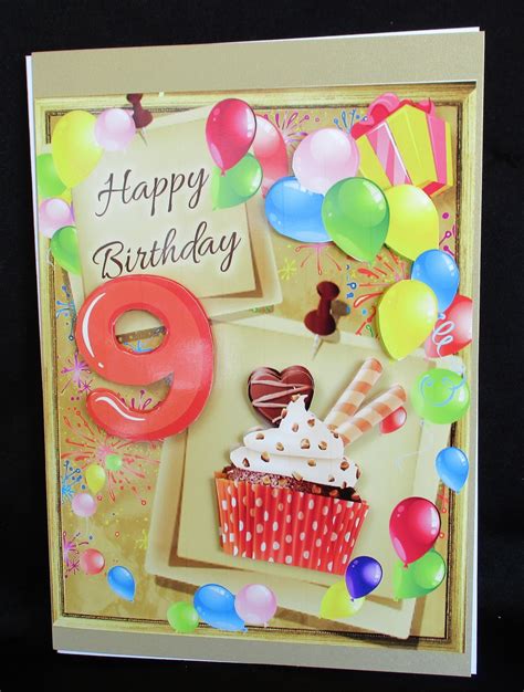 Girls 9th Birthday Card Cupcake Card 9th Year Girl Etsy