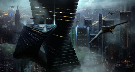 Download 2560x1440 Futuristic Cityscape Skyscrapers Airplanes Sci Fi