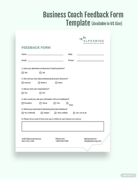 business coach feedback form template word psd indesign apple