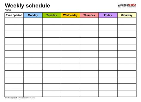 6 Week Blank Schedule Template Example Calendar Printable
