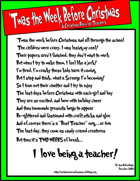 Confessions Of A Nerdy Teacher Teacher Poems Christmas Poems Funny