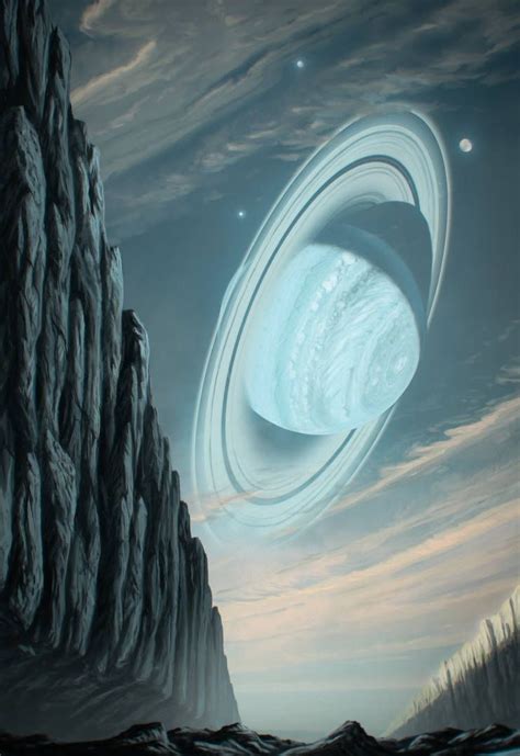 Ringed Gas Giant Hangs In The Morning Sky Of Its Eccentric Moon By