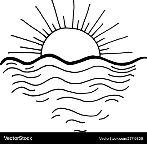 Sunset In The Ocean Sketch Drawing Icon Royalty Free Vector