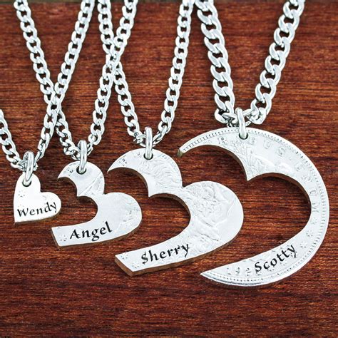 4 Best Friends Heart Necklaces Custom Names Engraved Friendships Or F