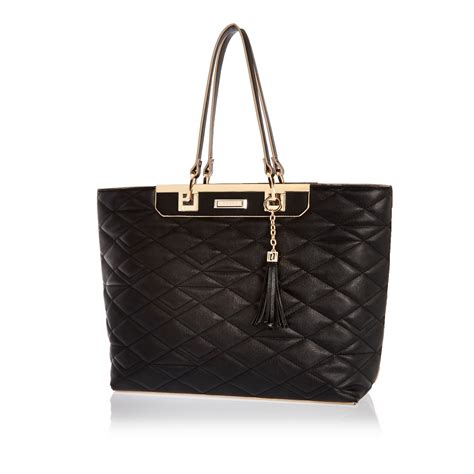 River Island Black Quilted Tote Handbag Lyst