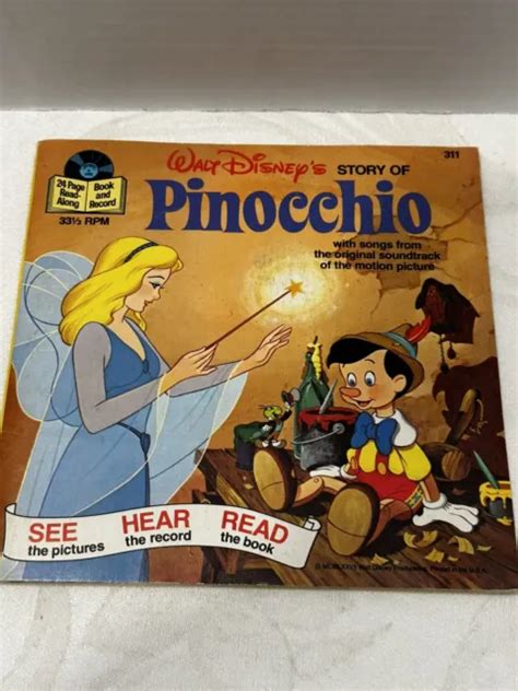 1977 Pinocchio Walt Disney Story Read Along Book And Record 33 13 Rpm