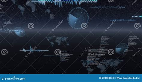 Image Of Data Processing World Maps And Statistics Recording Over