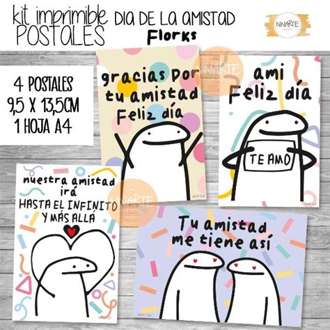 Kit Imprimible Postales Dia De La Amistad Florks Ninarte