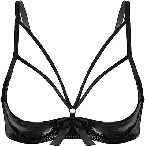 freebily women s pvc leather 1 4 cups bra top underwired push up bralette lingerie