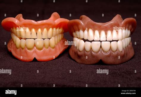 Two Sets Of Full Dentures Dentures Or False Teeth Are Made From An