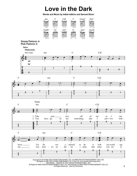 Love In The Dark Sheet Music By Adele Easy Guitar Tab 163614
