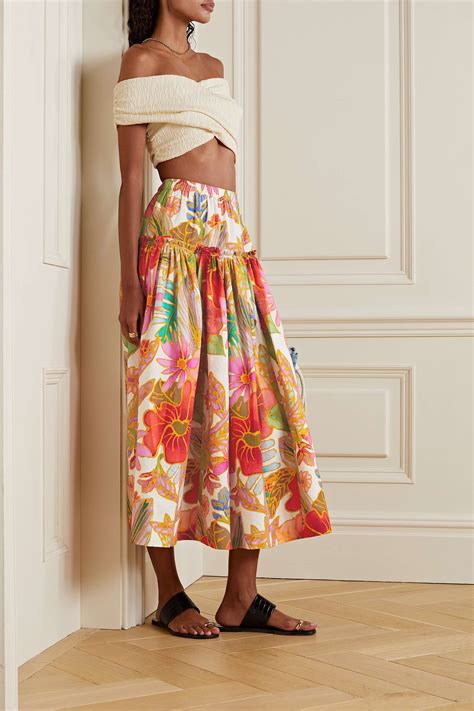 Mara Hoffman Alejandra Floral Print Organic Cotton Jacquard Midi Skirt Net A Porter