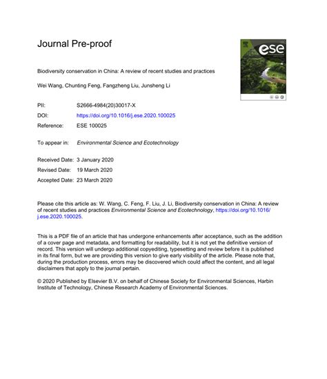 Pdf Biodiversity Conservation In China A Review Of