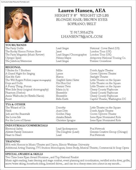 Theater Resume Template Free