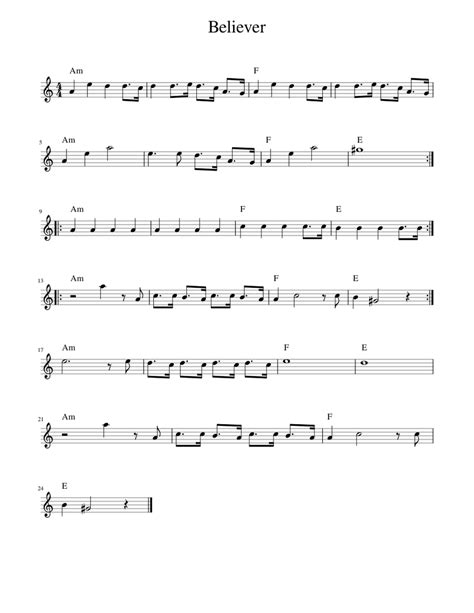 Believer Imagine Dragons Sheet Music For Flute Solo
