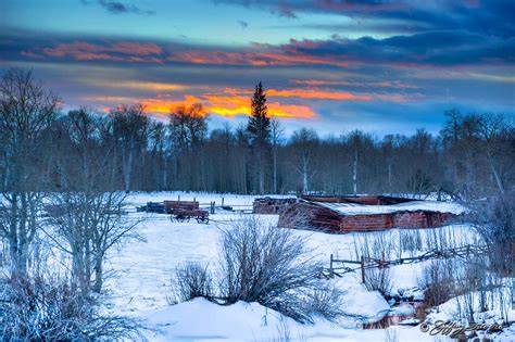 Sunset Over Winter Cabins Jeffrey Favero Fine Art Photography