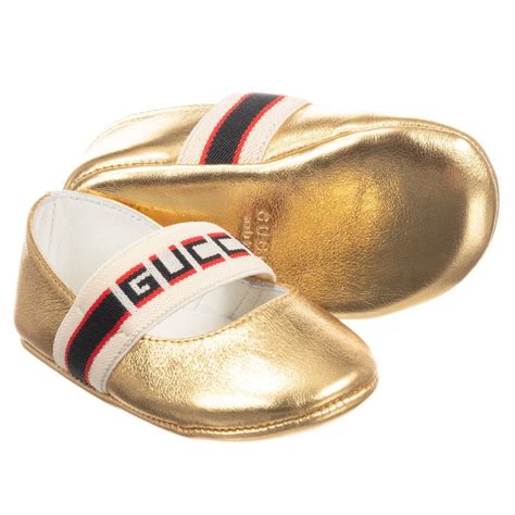 Baby Girls Metallic Gold Mimi Shoes From Gucci Made In Soft And