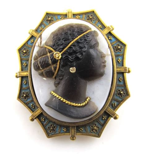 Blackamoor Stone Cameo Enamel 18k Yellow Gold Black African Woman