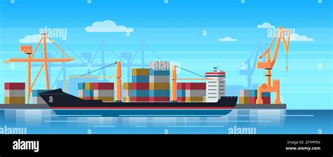 Logistics Truck And Transportation Container Ship Cargo Harbor Port