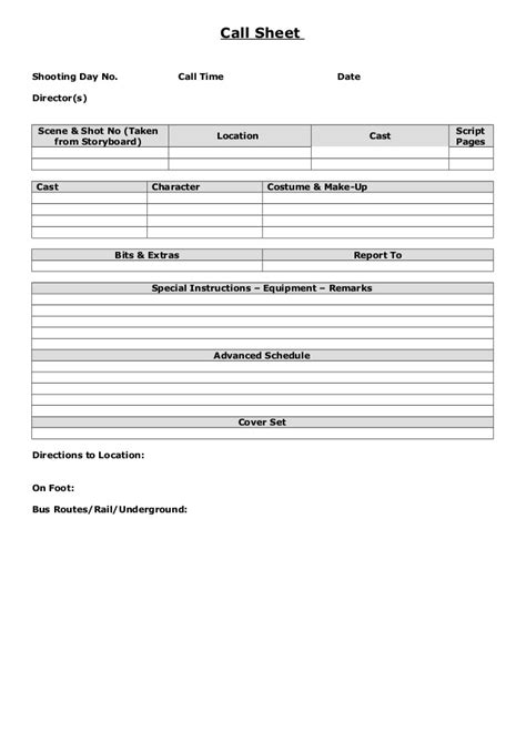 Blank Call Sheet Template 8 Professional Templates Professional